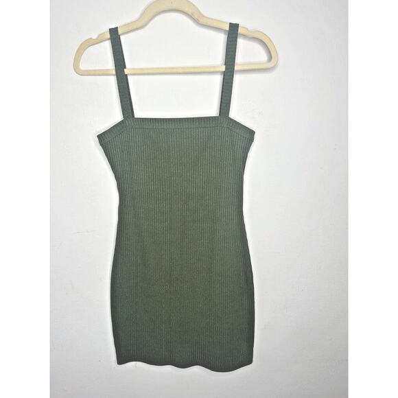 Lovers & Friends Army Green Square Neck Thin Strap Rib Knit Bodycon Mini Small - Picture 3 of 14